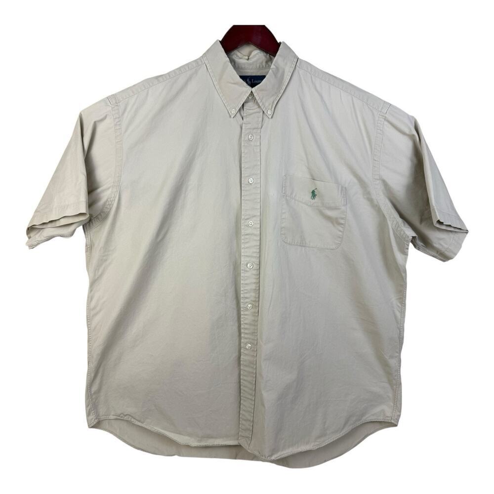 Polo Ralph Lauren Blake Shirt Men’s XXL Beige Tan Short Sleeve Green Pony Cotton